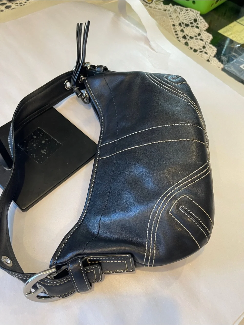 Vintage Coach Black Leather Mini Hobo Bag #8A01